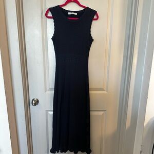 Anthropologie Flat White Navy Crochet Open Knit Sleeveless Bodycon Maxi Dress, L